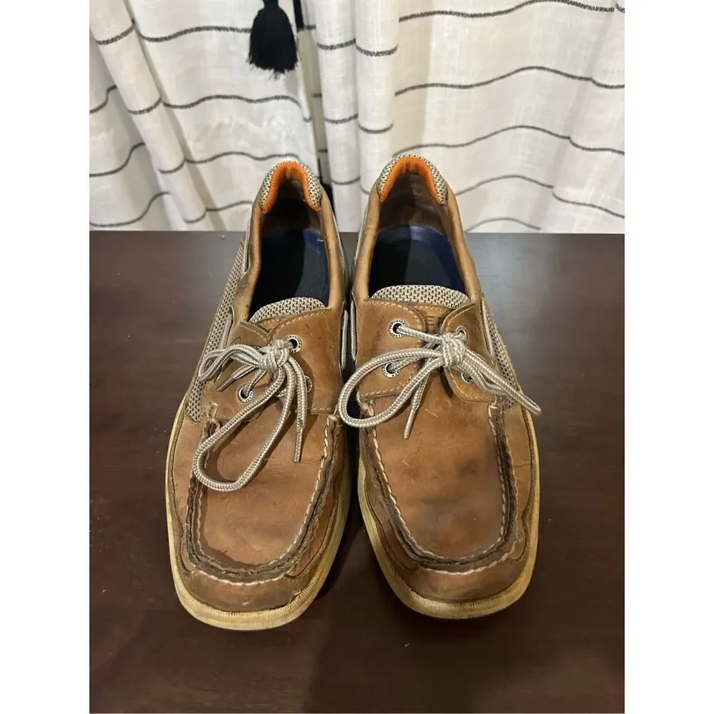 Sperry Men Lanyard Boat Shoe Nubuck Leather Tan Mesh 8.5 Cushioned Padded